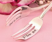 I Love You Love is Sweet  Fork Set:  Valentines day  hand stamped wedding silverware
