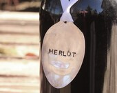 Merlot silverware wine marker bottle tag  recycled silver plated spoon
