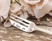 I Love You fork. Valentines Day silverware hand stamped.