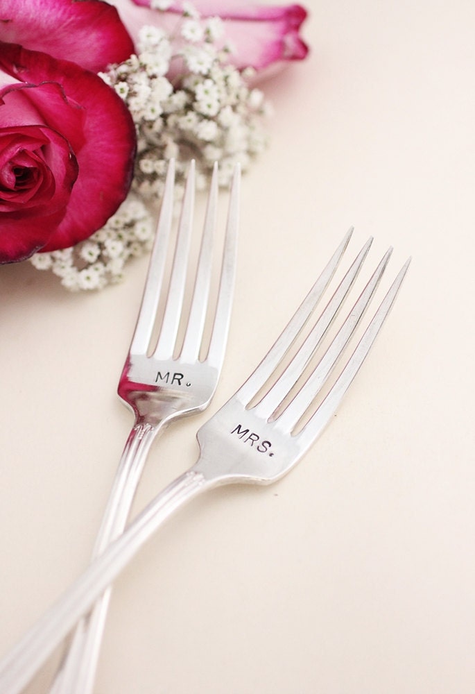 Mr. and Mrs. Wedding Forks. 1939 Reflection Hand Stamped Mr. Mrs. Fork Set. Vintage Wedding Table Setting for the Bride and Groom