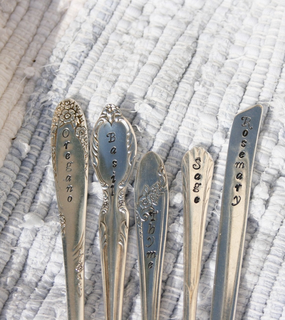Herb Garden Stakes  Set of 5 seedling markers vintage silver plated silverware by beachhouseliving etsy