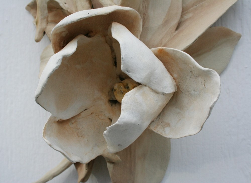 Sculpted ceramic magnolia branch