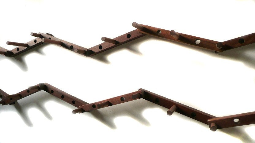 Thru-block WOODEN COAT RACK - 14  piece double  zig-zag pattern