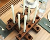 4 Piece Walnut CANDELABRA -- 16 inch Thru-Block CANDEL HOLDER Set