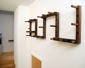 THRU-BLOCK Walnut Coat Rack - 9 Piece Set with Key/Wallet Shelf
