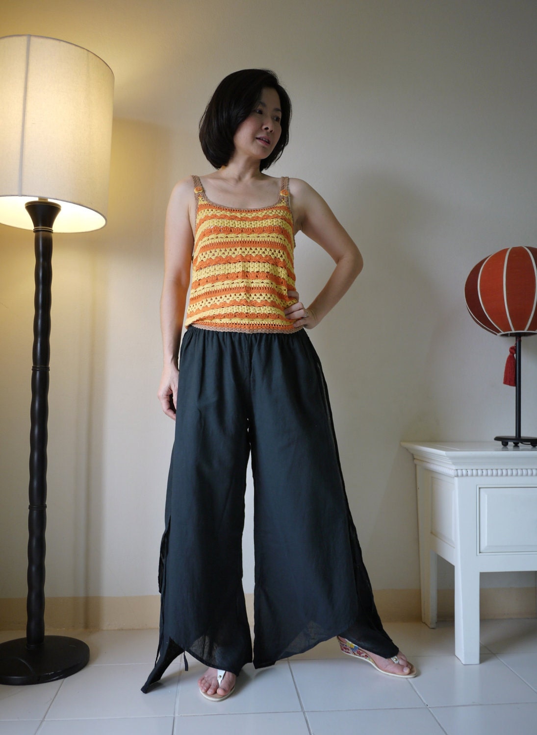 Summer Vacation - Black Light Cotton Wide Legs Pants