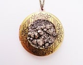 30% OFF COUPON SALE - Starry Night. Crushed Raw Pyrite and Brass Locket