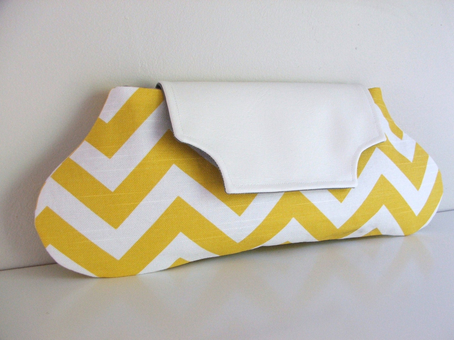 Yellow and white chevron oblong clutch--Made to order