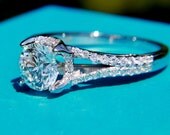 PLATINUM - Diamond Engagement Ring Semi Mount Setting - .50 carat  Round - Split Shank-  Halo - Pave - Antique Style
