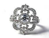 DUCHESS - Platinum - Floral - Round Diamond Engagement Ring or RIGHT Hand Ring - Weddings- Brides - Luxury - Bp0012