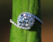 14k White gold - Diamond Engagement Ring - Halo - UNIQUE -  Thin Swirl - Pave - Weddings- Luxury- Brides - Bp0013