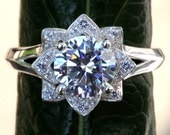 CERTIFIED - UNIQUE Flower Rose Lotus Diamond Engagement or Right Hand Ring - 1.50 carat - Plain band- GIA - Egl - Igi