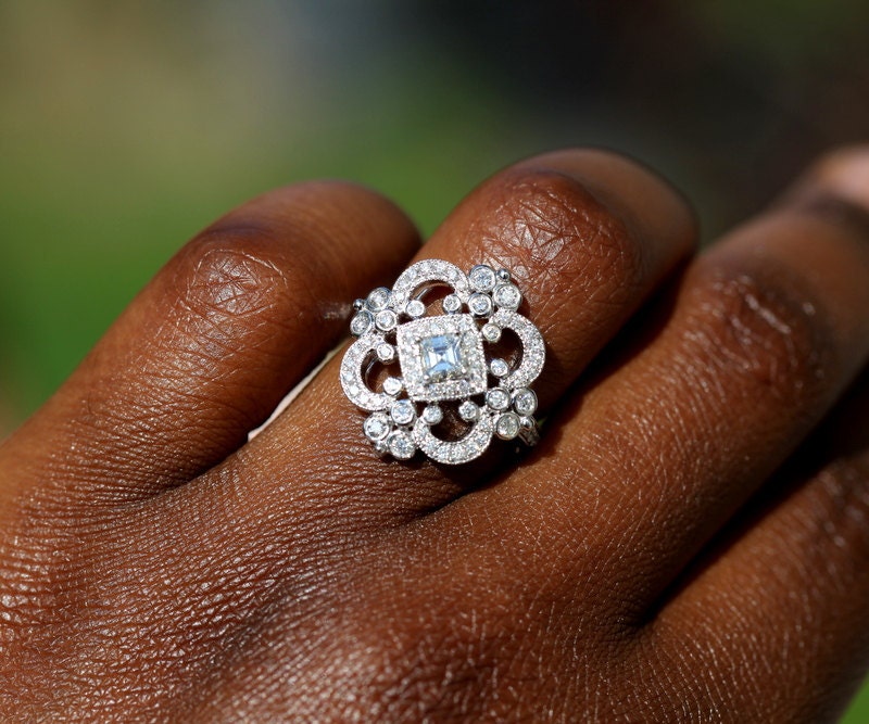 DUCHESS - Diamond Engagement Ring or Right Hand ring SEMI-MOUNT-14K white gold - Weddings- Luxury- Brides - art deco - BP0011