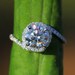 14k White gold - Diamond Engagement Ring - Halo - UNIQUE -  Thin Swirl - Pave - Weddings- Luxury- Brides - Bp0013