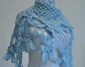 SUPER SALE Blue Handmade Flower Mohair Triangle Shawl