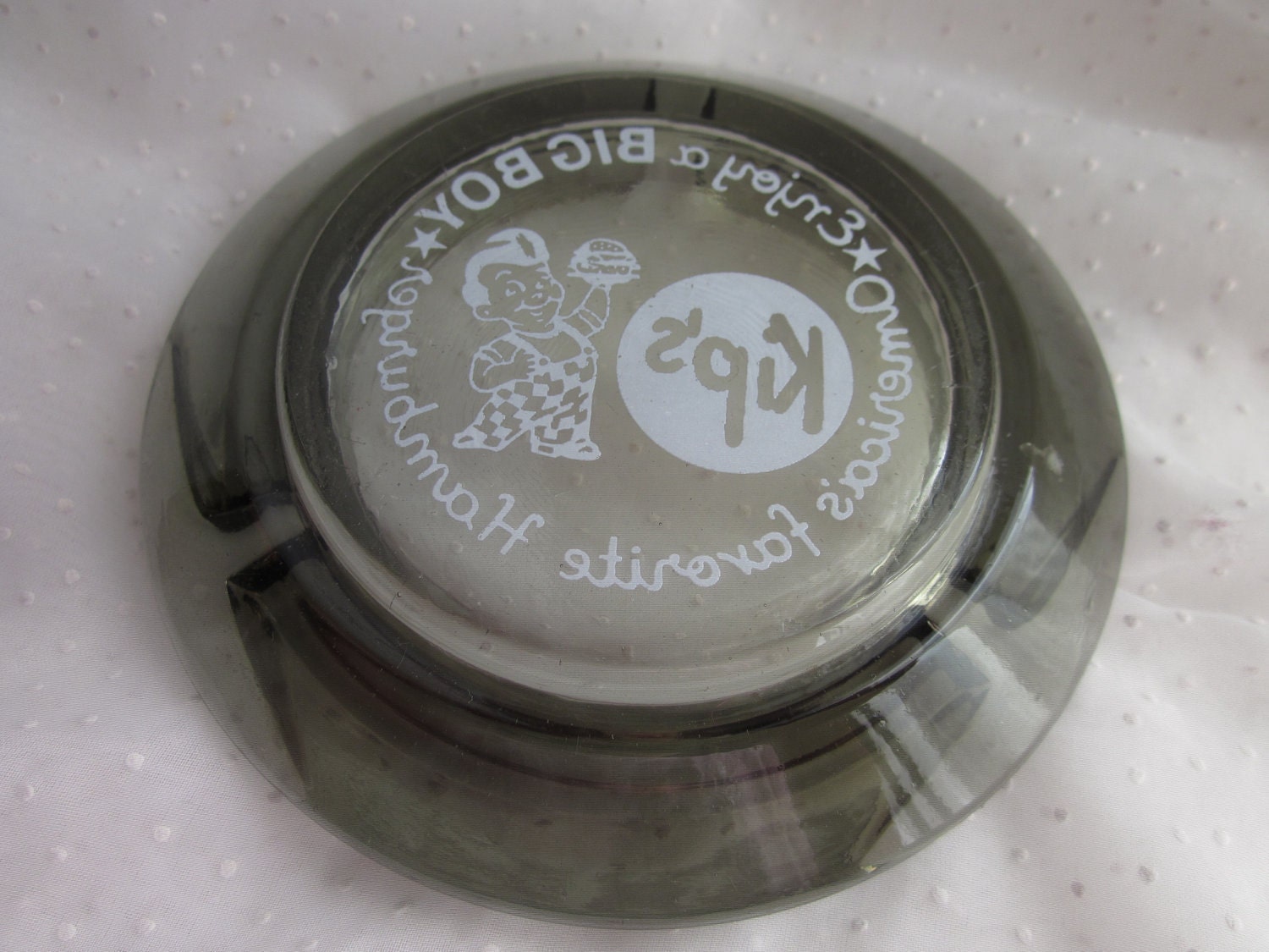 Enjoy a Big Boy Vintage Hamburger Restaurant Ashtray in Gray Smoke Glass