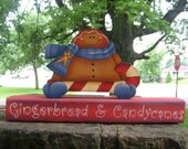Gingerbread and Candycanes, HaNd PaiNtEd WooD SiGn, Shelf SiTTeR, Holiday, Decoration, Home Decor, Primitive