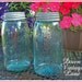 2 Blue Mason Jars Sloped Shoulder Quart with Zinc Lids