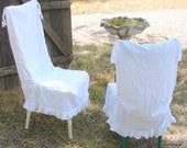 French Country Natural Cotton Muslin Chair Slipcover Shabby Frayed Ruffle