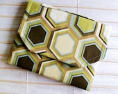 iPad / eReader / Tablet Padded Sleeve - Lime Green and Aqua Geometric Design - Upcycled Fabric