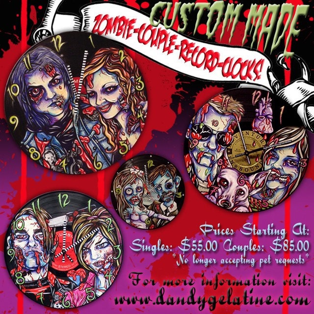 Custom Zombie Record Art Clock- Couple