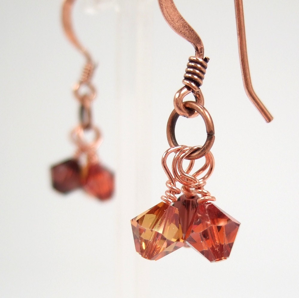 Copper Swarovski Crystal Trio Dangle Earrings