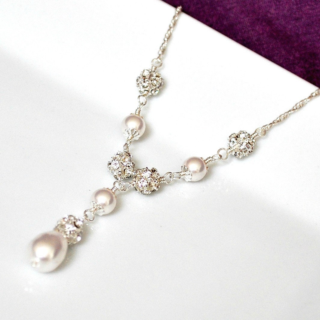 Bridal Necklace, Pearl Bridal Necklace, Swarovski Bridal Jewelry, Art Deco Y-Necklace