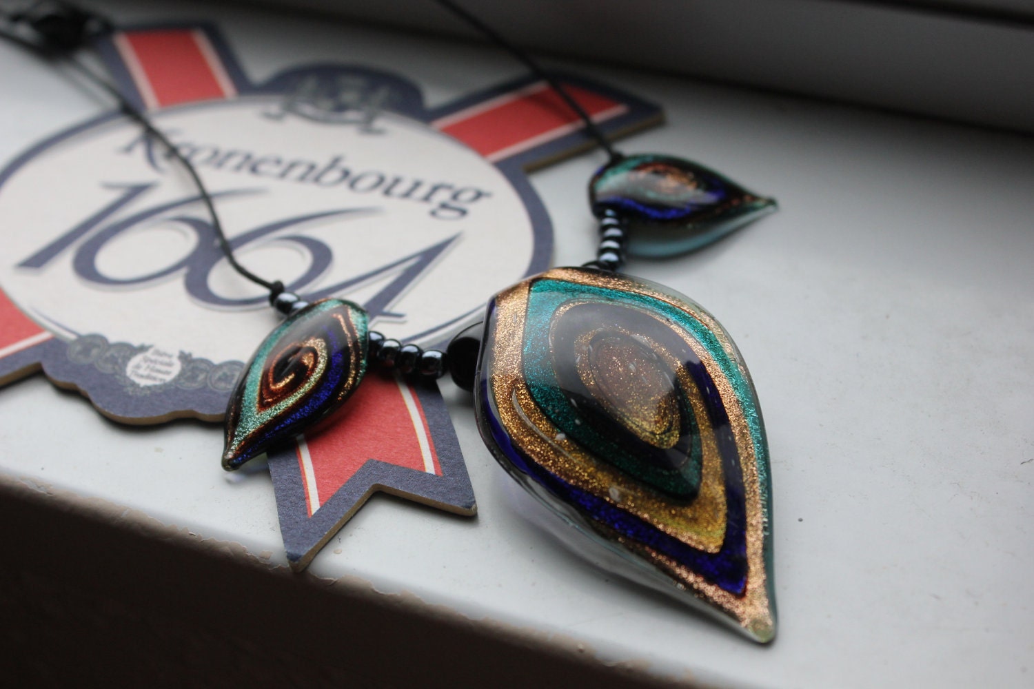 Blue and Gold Murano Glass Pendant Necklace