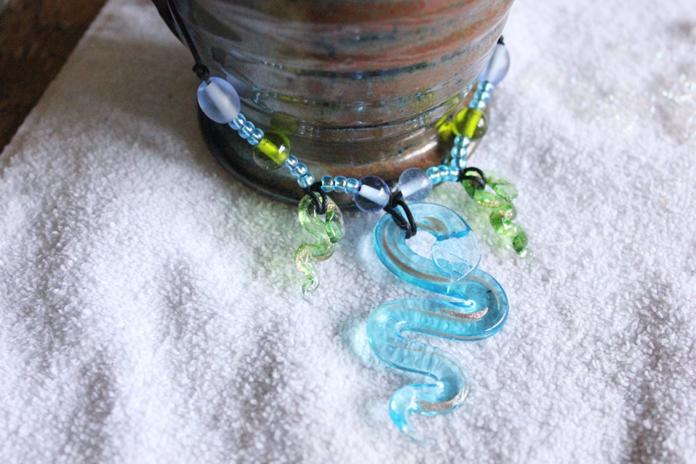 Blue and Green Snake Murano Glass Necklace