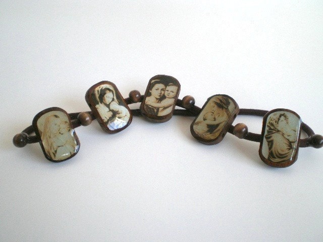 Virgin Mary Mexican Wood Rosary Bead Headband