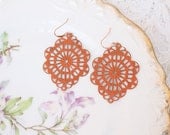 Tangerine Orange Brass Cutout Dangle Earrings
