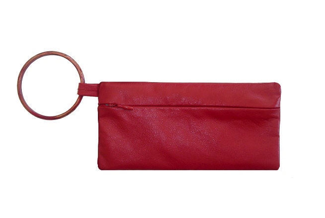 Red Leather Bangle Bag Wristlet
