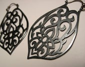 Copper and silver earrings black floral