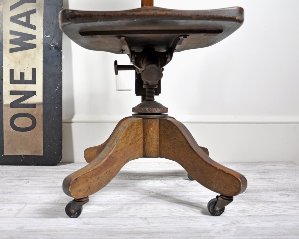 Vintage Wood Office Swivel Chair / Desk Chair / Office Decor