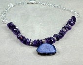Amethyst Necklace, Agate Pendant, Gemstone Necklace, Sterling Silver Chain, Magnetic Clasp
