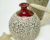 Ceramic Textured Bottle Bud Vase - Flower Vase - Wheel thrown Pottery Round with Red Crackle Lip
