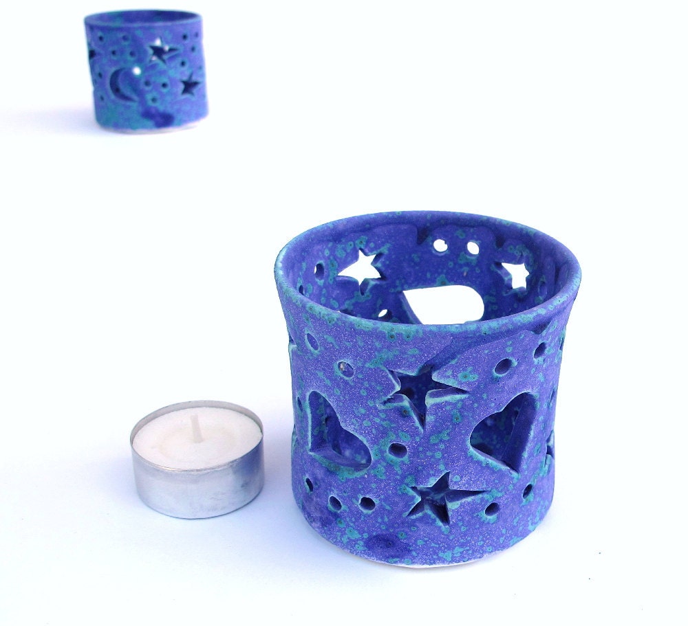 Father's day Blue Heart ceramic pottery Candleholder Decor Puple Stars and Heart Velvet Candileria Candle holder Romantic Gift