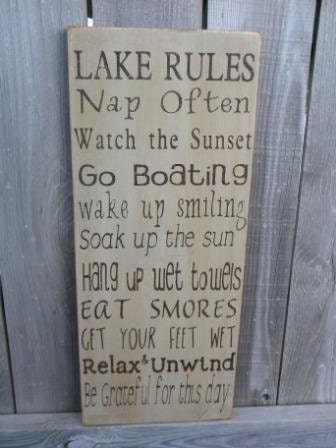 Cabin, Lake, Cottage, Resort, Lodge, Camper, Camping Rules Sign Primitive Typography  subway sign
