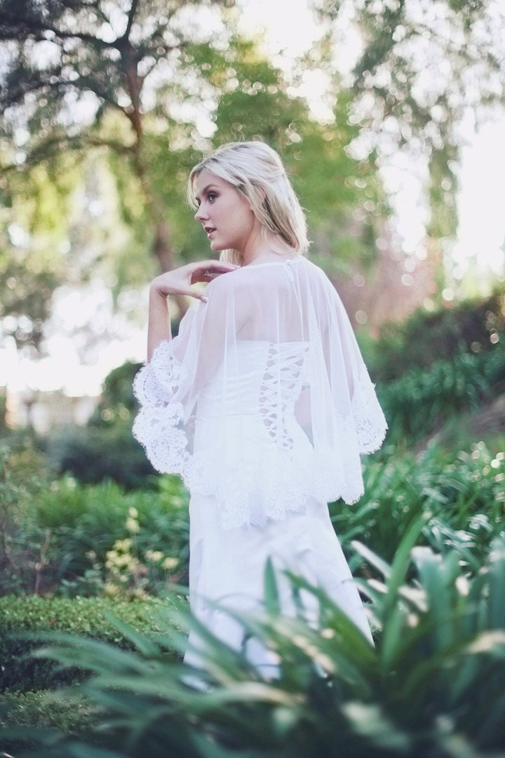 Alencon Lace Bridal Cape, Capelet, Cover up, 420