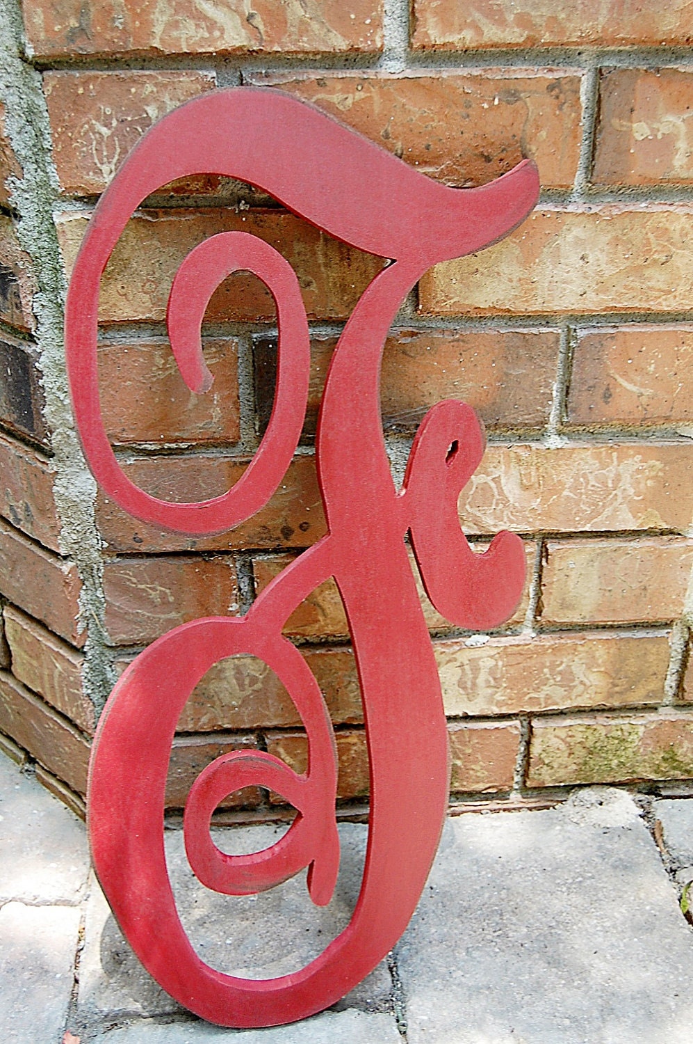 One color Handpainted distressed and Glazed 24inch wood letter in monogram font Or font of your choosing I can cut any font from fontyukle