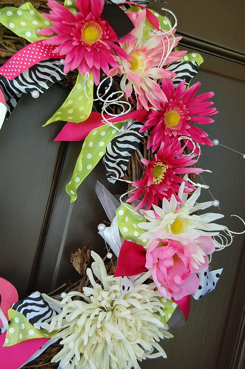 Totally Custom Initial Wreath with flowers ribbon wooden letter and vine wreath Great wedding gift