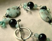 Dalmation Jasper and Crystal Wire Wrapped Charm Bracelet