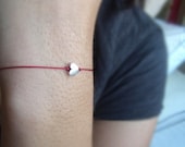 Heart Charm Wish Bracelet - Tiny Sterling Silver Heart Red Wish Bracelet- Friendship Bracelet, Valentine's Day, Bridesmaids Gift