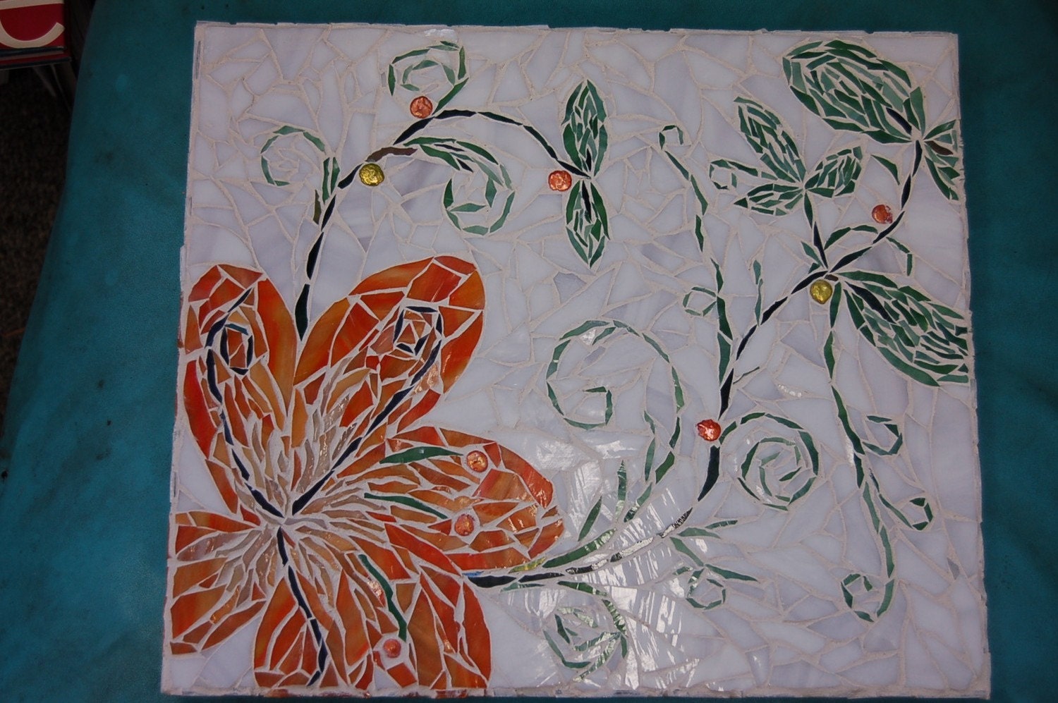 Smell of the Tropics Mosaic and stained glass floral frame, home decor, mosaic art