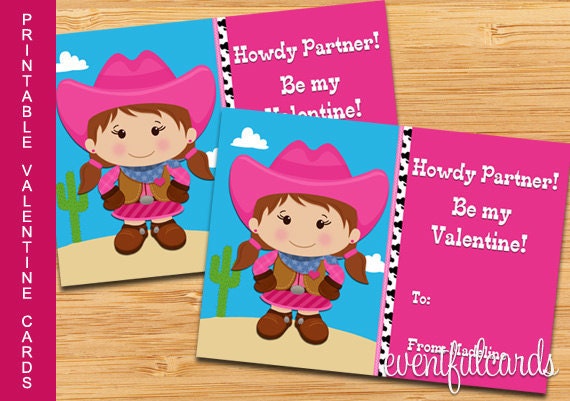 Cowgirl Printable Valentines Day Cards for Kids - DIY Il_170x135