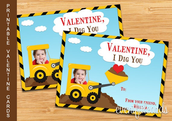 Printable Valentines Day Cards for Kids - Construction Trucks - DIY Il_570xn