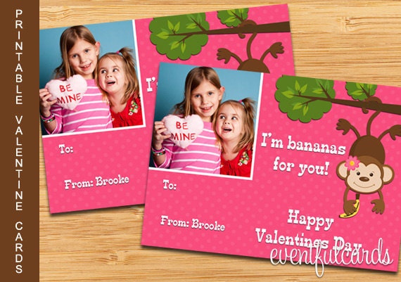 Monkey Printable Valentines Day Cards for Kids - DIY Il_570xn