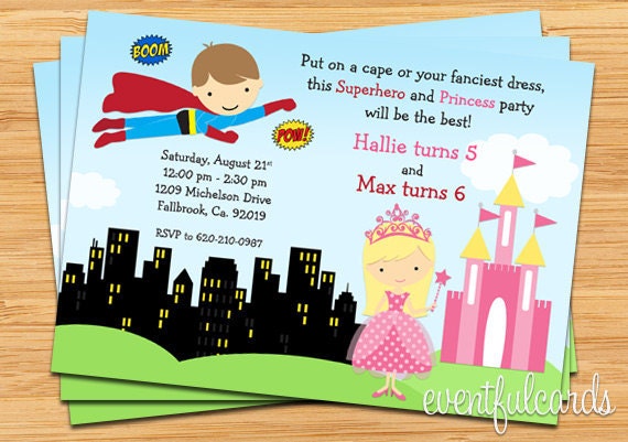 Superhero and Princess Birthday Party Invitation - Printable Il_570xn