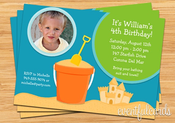 Sand Pail Beach Birthday Party Invitation - 5x7" Printable File Il_570xn