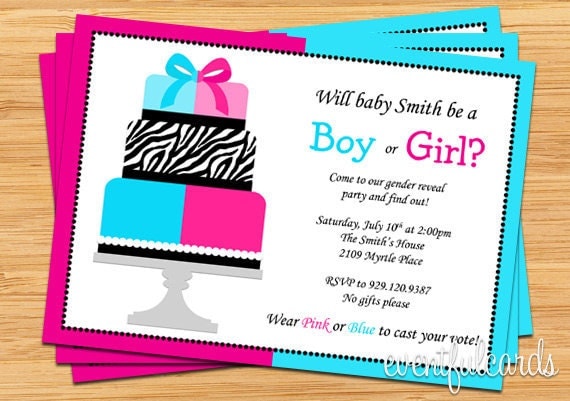 Gender Reveal Party Invitation Pink and Blue Cake Il_570xn